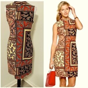 Sharagano Sheath Dress Midi Women Size 4 Multi Paisley Sleeveless Back Zip EUC